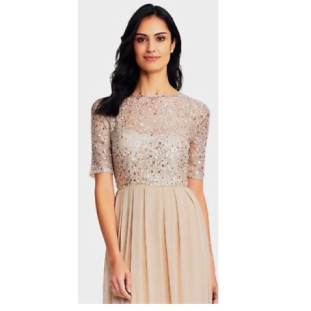 ADRIANNA PAPELL SEQUIN LACE BODICE & CHIFFON GOWN - Picture 4 of 8